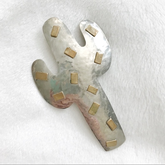Vintage Jewelry - VINTAGE Saguaro Cactus Silver & Gold Western Brooch Pin